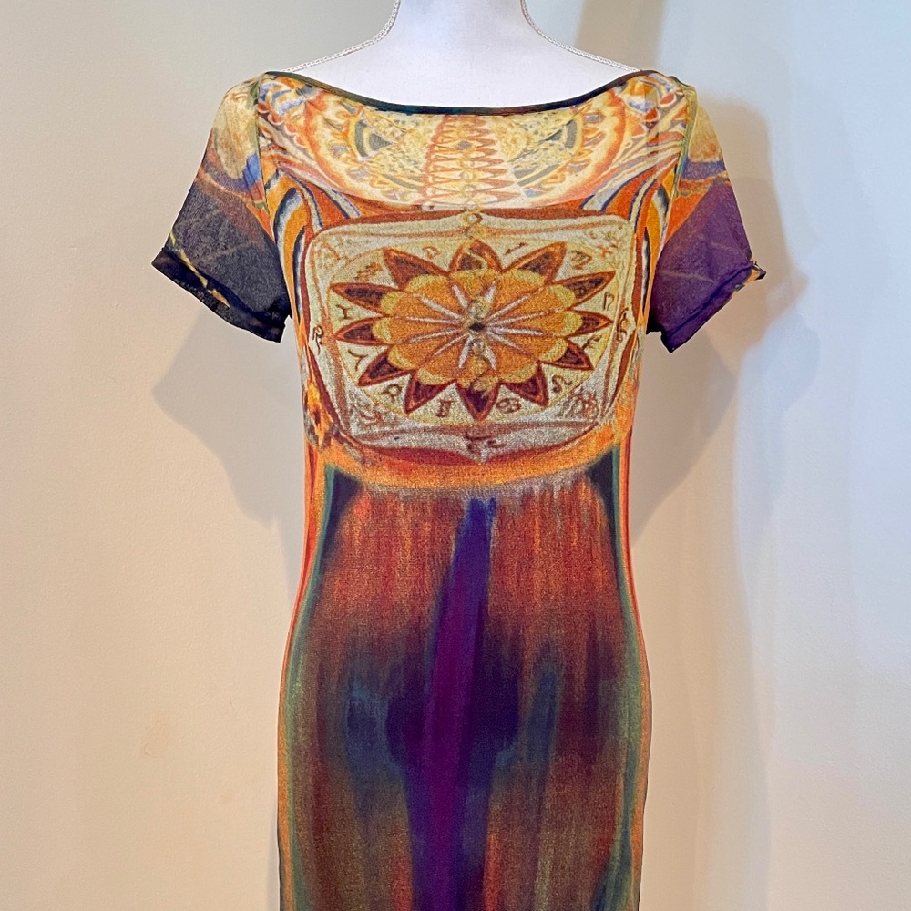 1990s Vivienne Tam Zodiac Print Dress with Under Slip